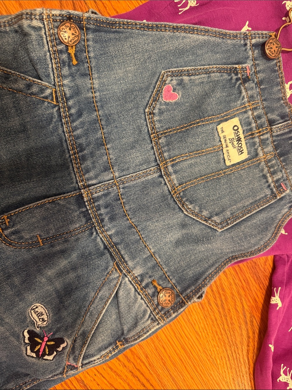 OshKosh B'gosh Girls' Purple Long-Sleeve Deer Tee and Denim Overalls Set - Picture 3 of 8